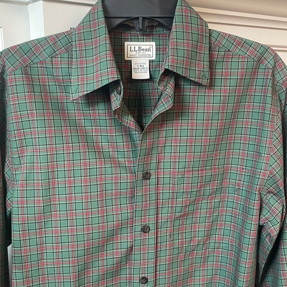 L.L. Bean Men's Red and Green Checkered Shirt